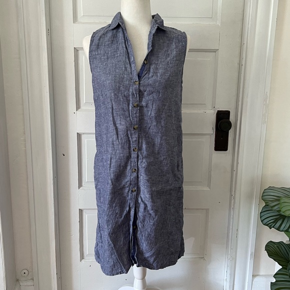 Tahari | 100% Linen Chambray Shirt Dress - Picture 1 of 5